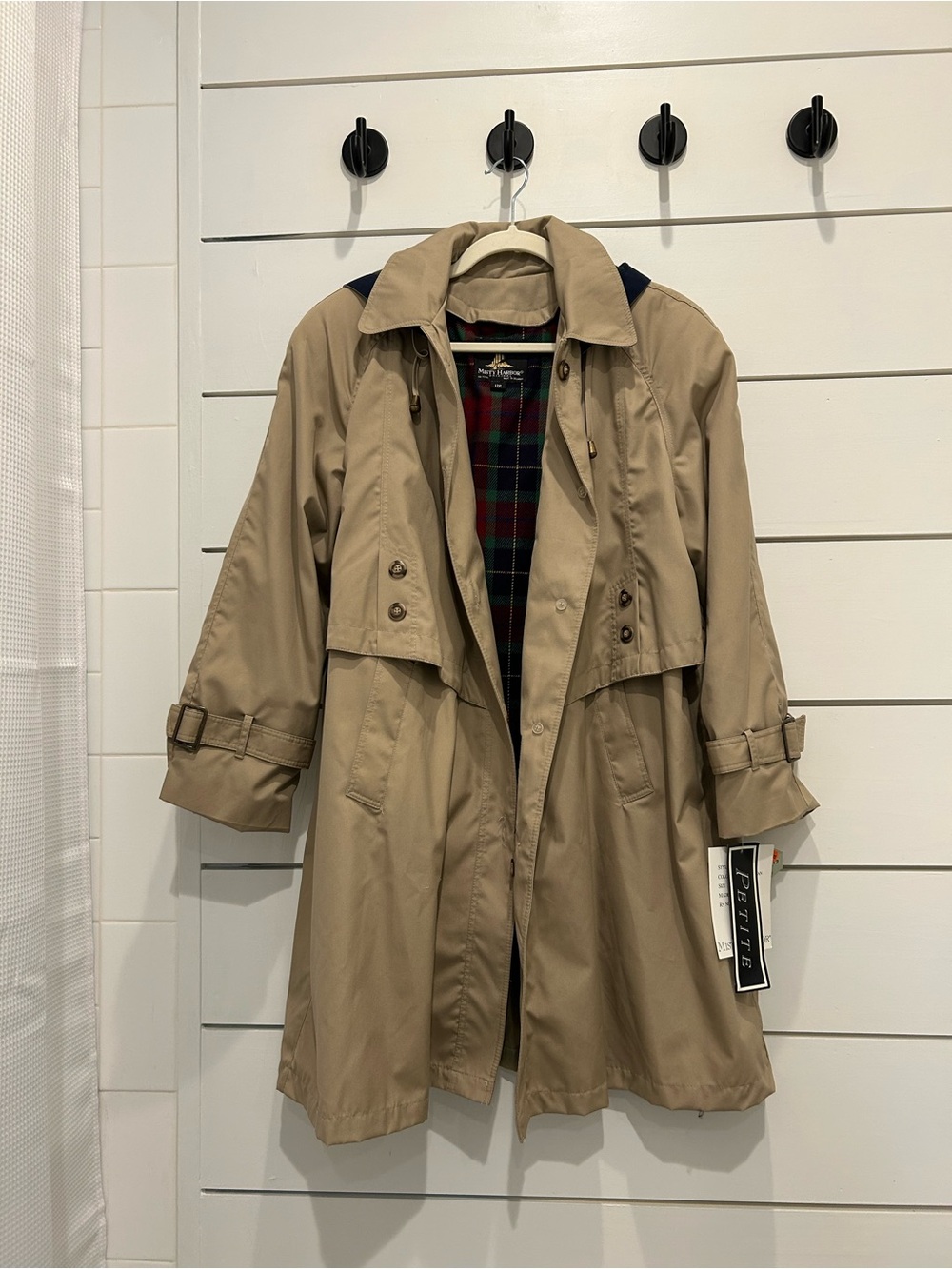 Misty Harbor Hooded Trench Rain Coat British Tan 12P NWT Plaid Lined
